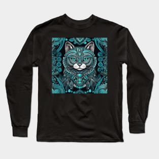 Turquoise Feline Spirit Long Sleeve T-Shirt